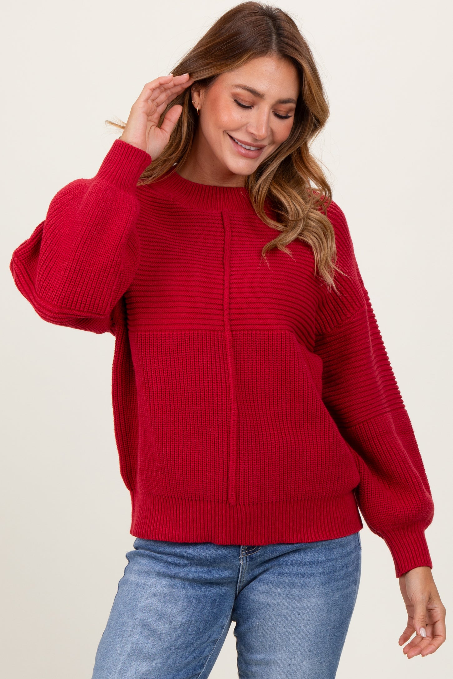 Digusting Red Sweater Red Chunky Knit Contrast Rib Sweater– PinkBlush