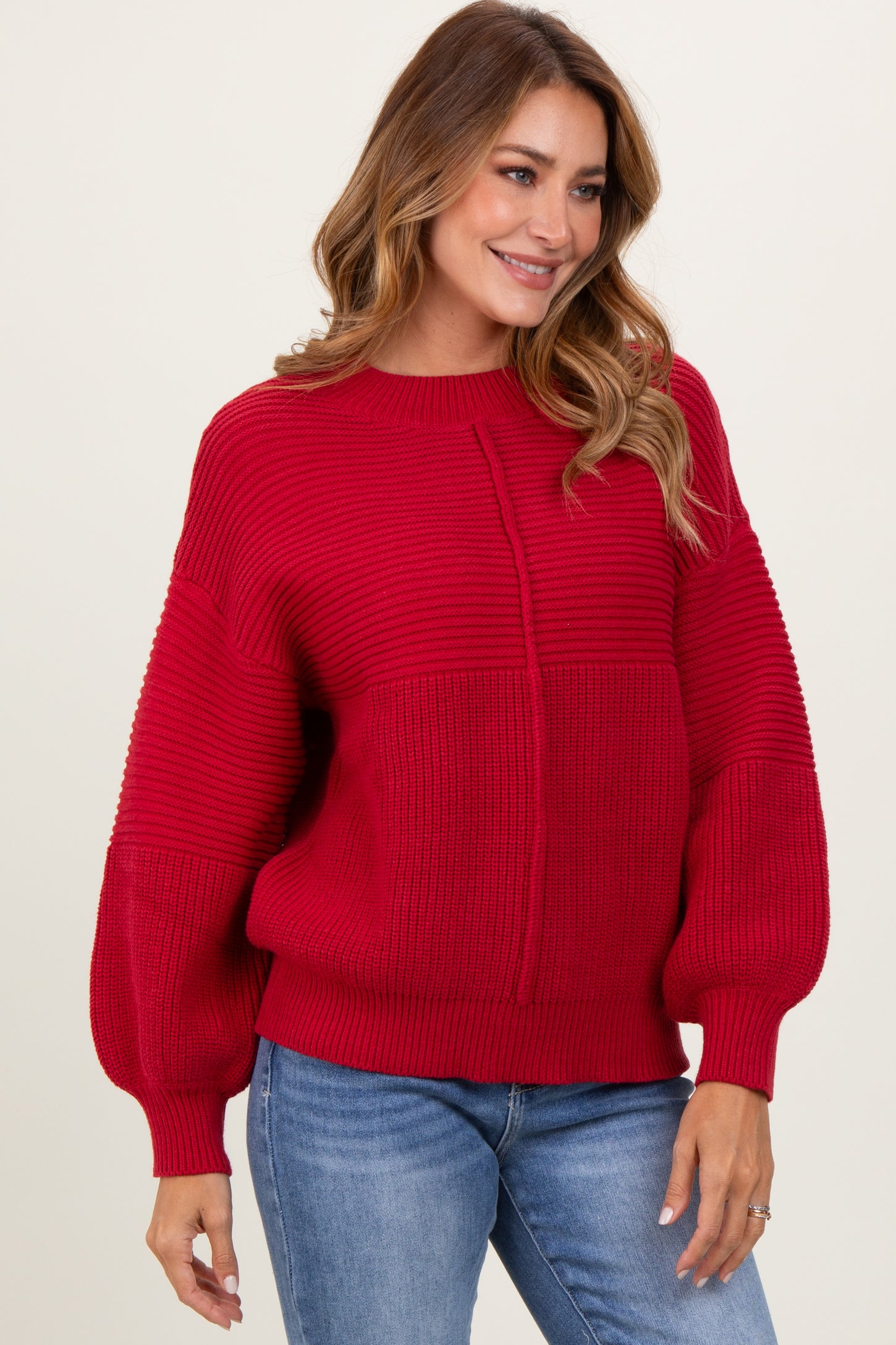 Digusting Red Sweater Red Chunky Knit Contrast Rib Sweater – PinkBlush