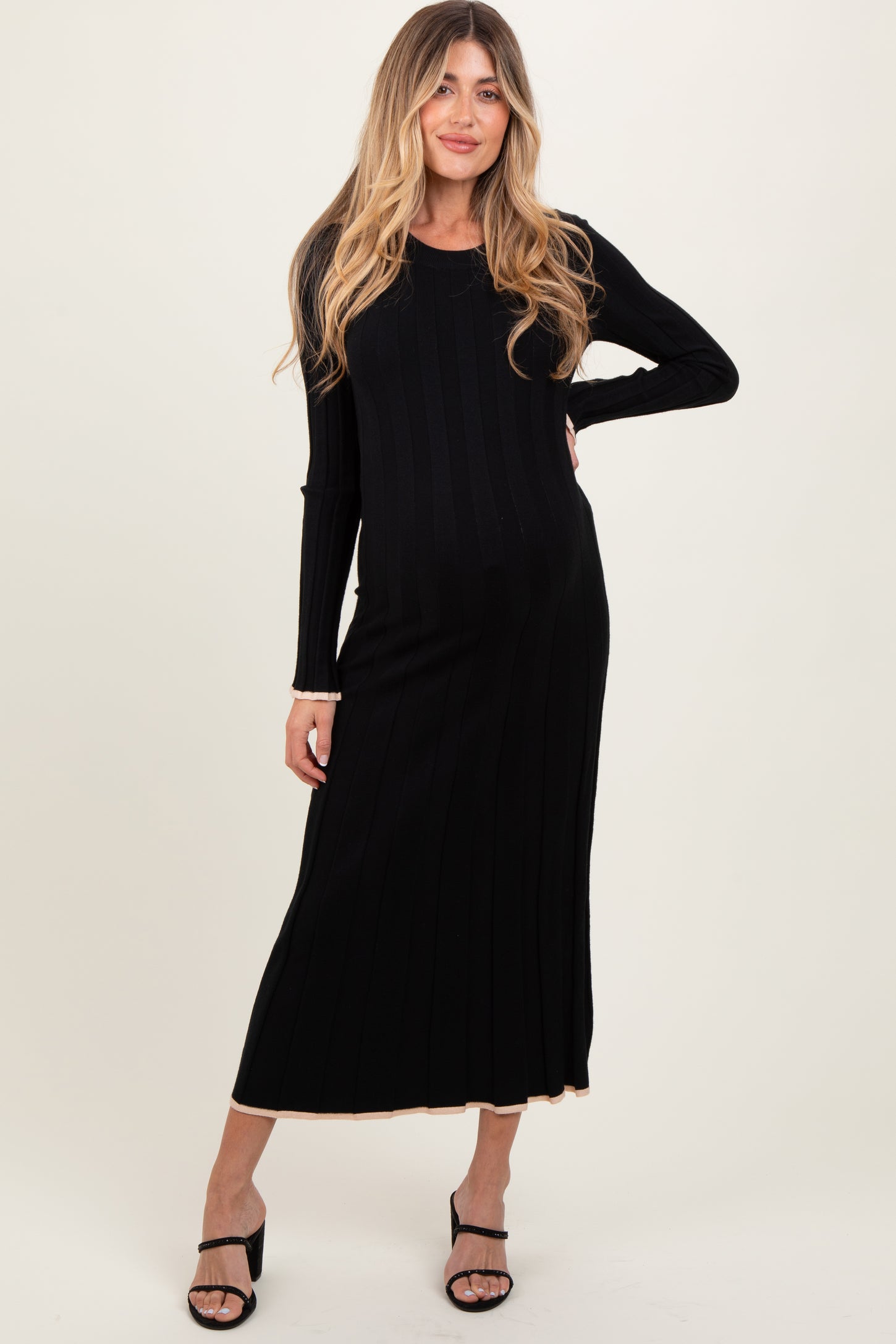 Black Ribbed Knit Maternity Maxi Sweater Dress PinkBlush Black Ribbed Knit Maternity Maxi Sweater Dress PinkBlush