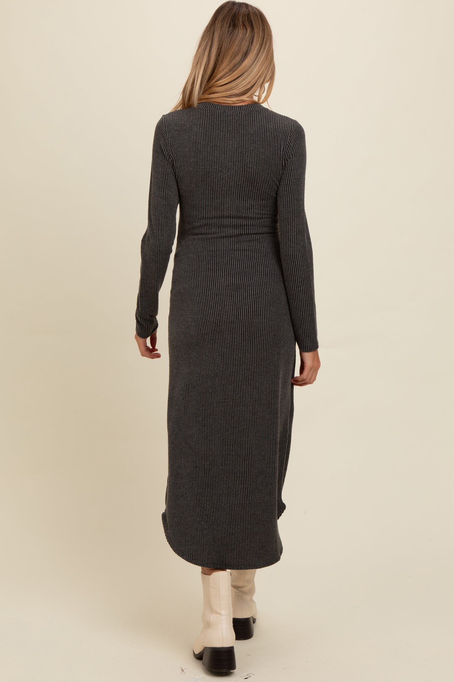 Charcoal Button Up Ribbed Knit Long Sleeve Maternity Midi Dress PinkBlush Charcoal Button Up Ribbed Knit Long Sleeve Maternity Midi Dress PinkBlush