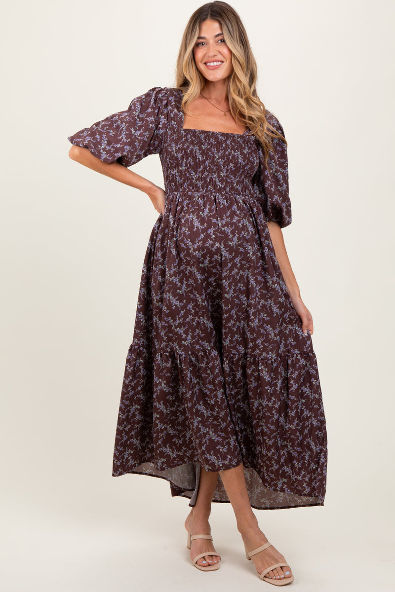 Sienna 100% Cotton Puff Sleeve Maxi Dress in Baby Blue Plaid (Lined) - Bump Friendly