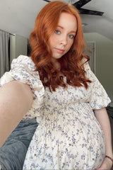 Ivory Floral Smocked Hi-Low Puff Sleeve Maternity Maxi Dress