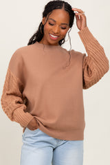 Camel Contrast Knit Sleeve Sweater