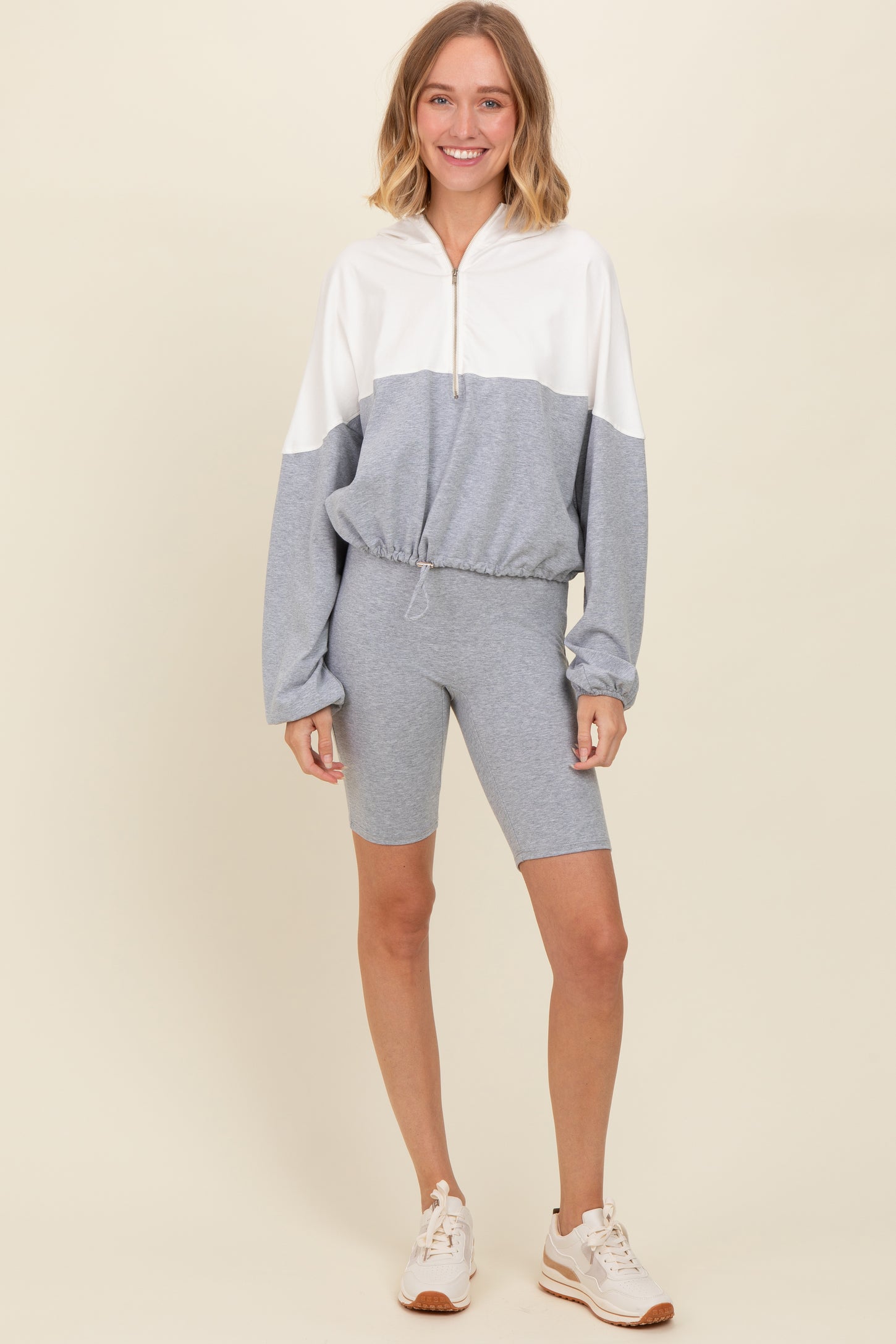 Heather Grey Colorblock Hoodie Shorts Set