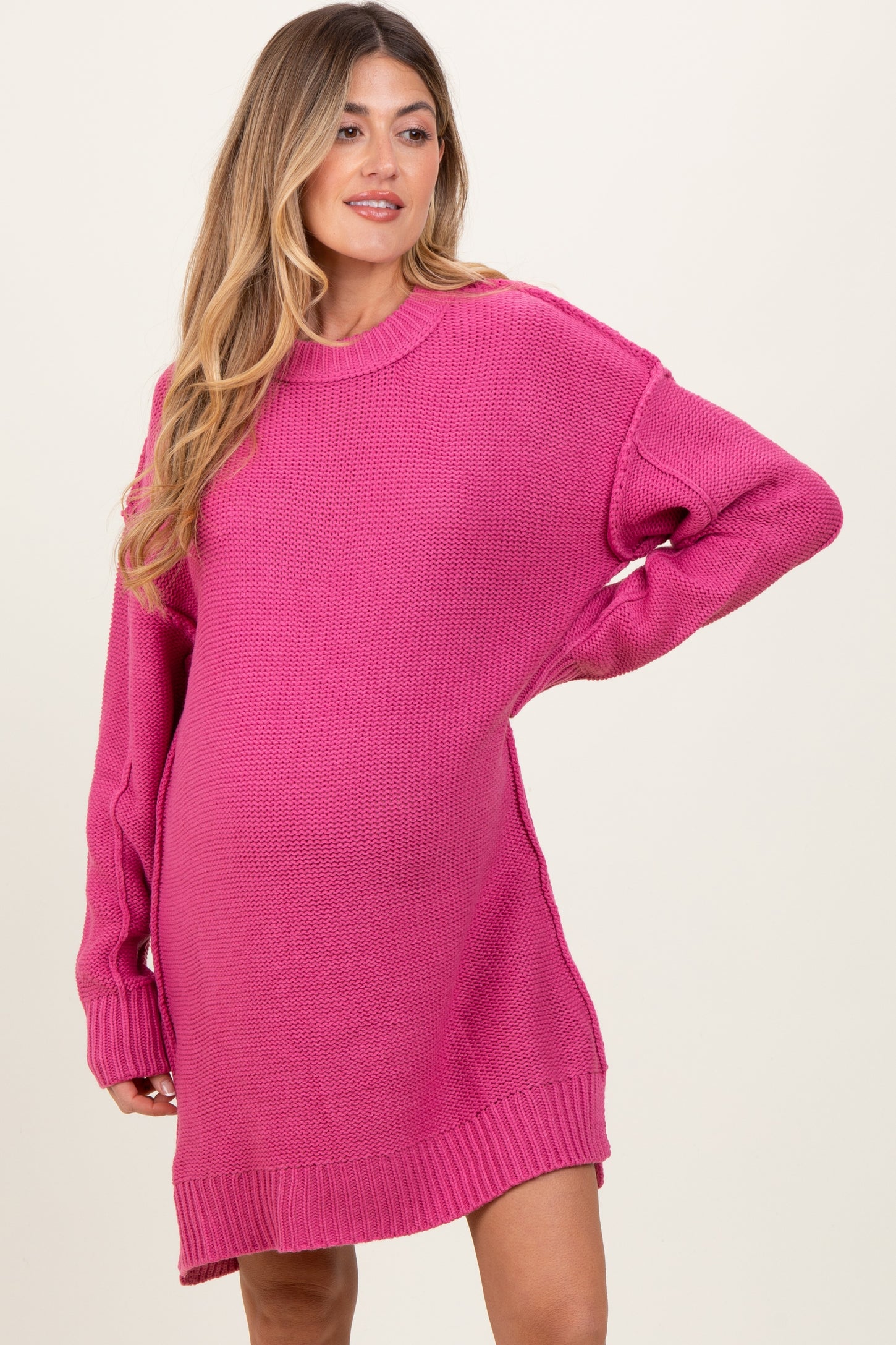 Dark Pink Exposed Seam Oversized Maternity Sweater Dress – PinkBlush Dark Pink Exposed Seam Oversized Maternity Sweater Dress – PinkBlush