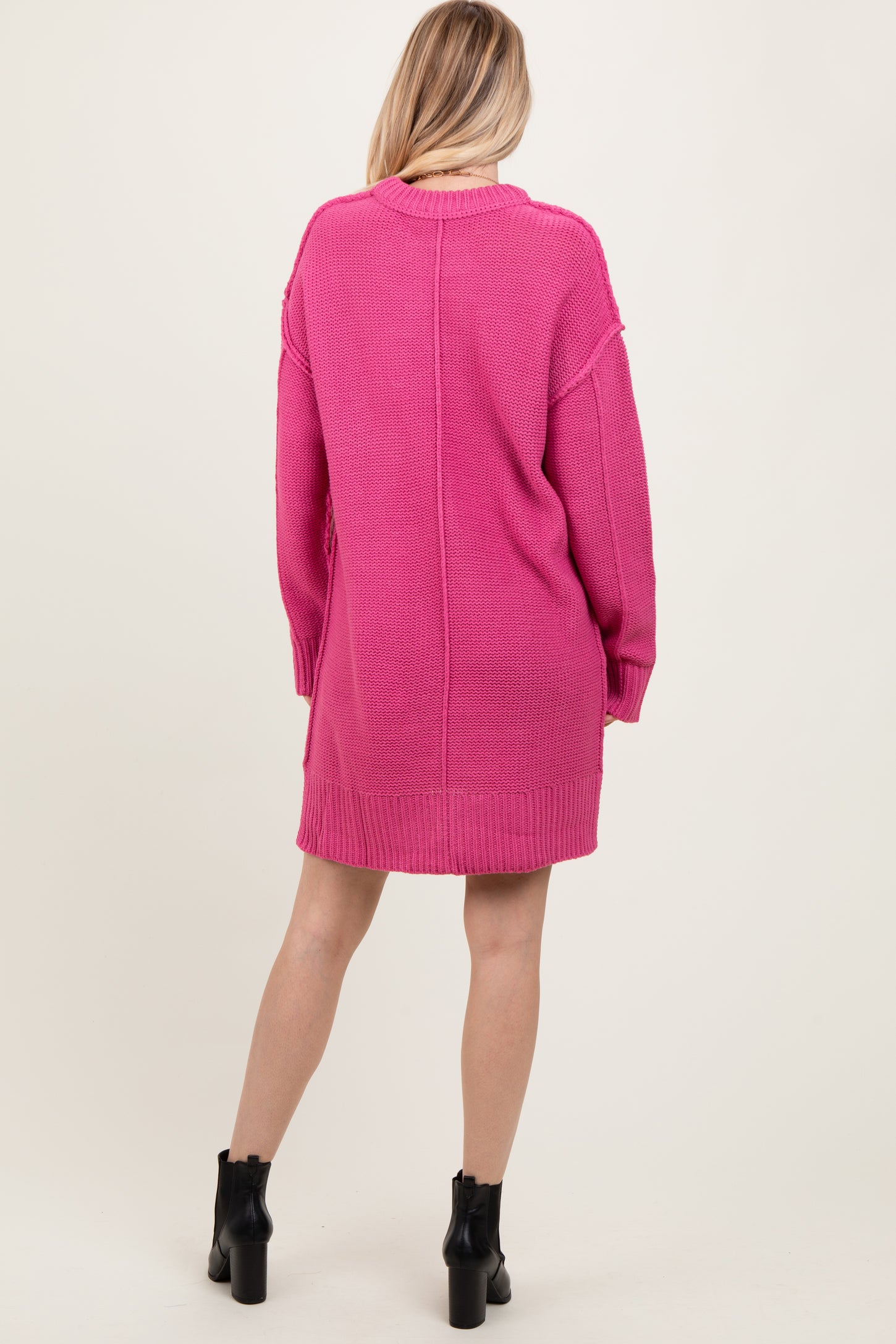 open lace back dress Dark Pink Exposed Seam Oversized Sweater Dress open lace back dress Dark Pink Exposed Seam Oversized Sweater Dress