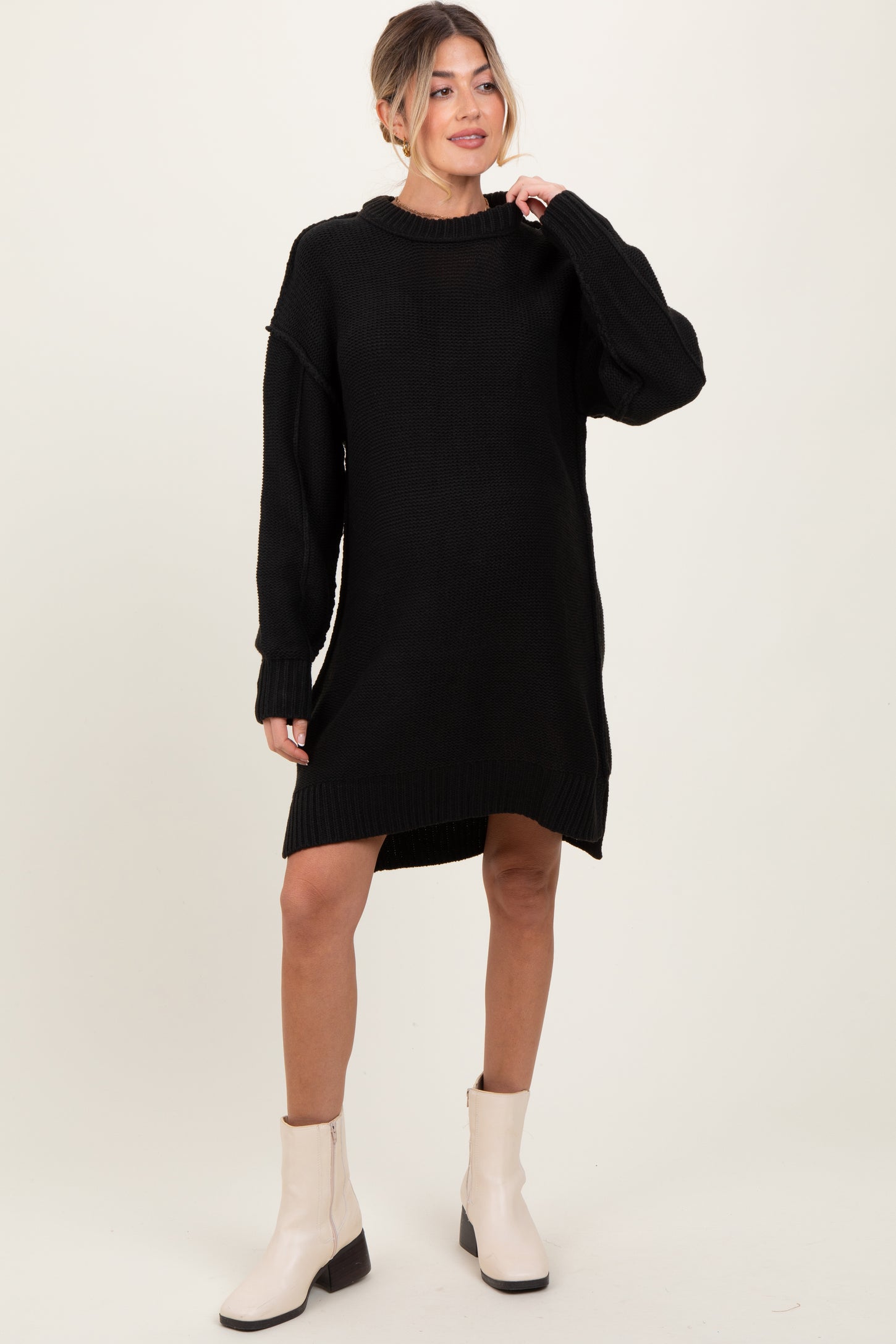 Black Exposed Seam Oversized Maternity Sweater Dress Black Exposed Seam Oversized Maternity Sweater Dress