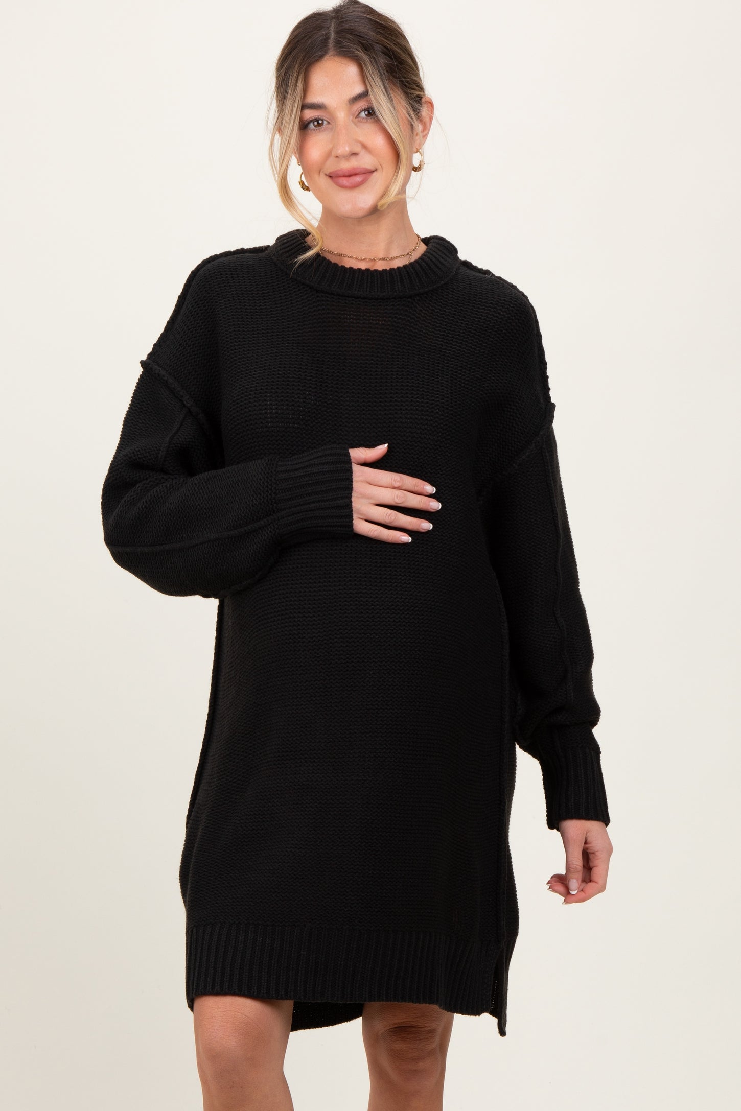 Black Exposed Seam Oversized Maternity Sweater Dress PinkBlush Black Exposed Seam Oversized Maternity Sweater Dress PinkBlush