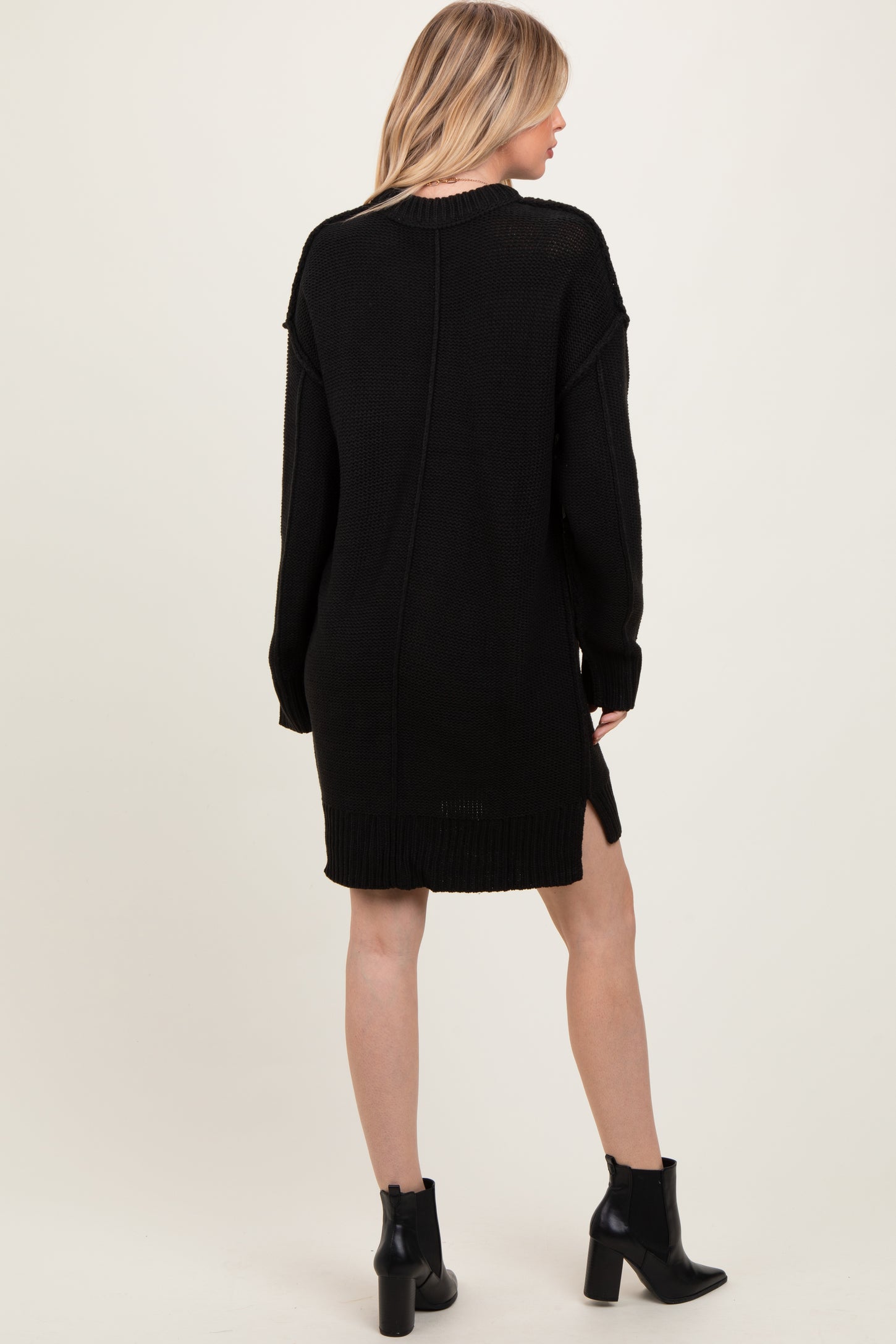 Black Exposed Seam Oversized Sweater Dress