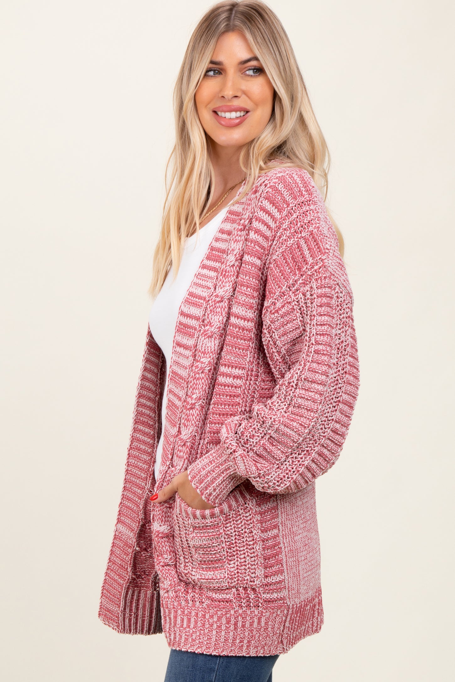 Brick Two Toned Oversized Cable Knit Cardigan – PinkBlush