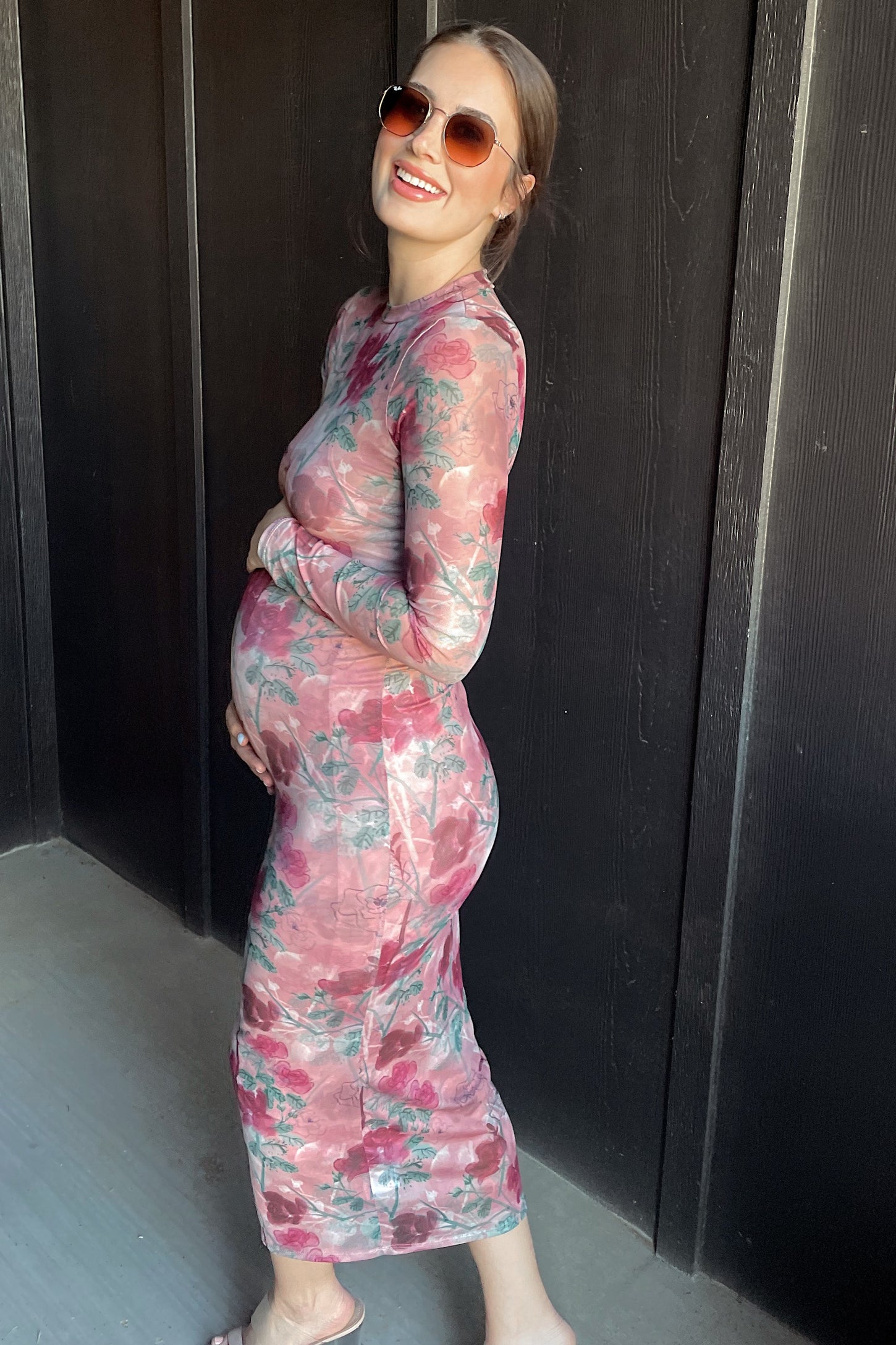 blooming beauty floral print mesh maxi dress Mauve Floral Printed Mesh Overlay Maternity Maxi Dress – PinkBlush