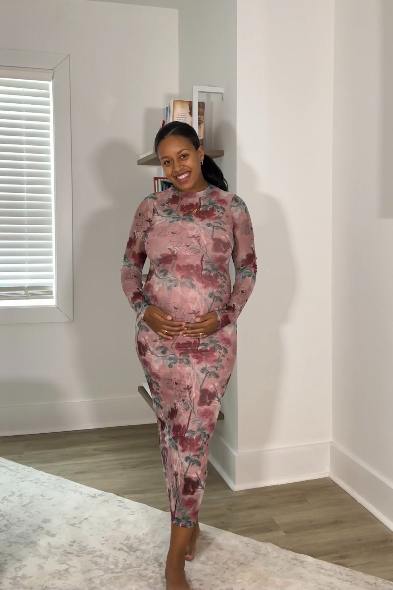 Mauve Floral Printed Mesh Overlay Maternity Maxi Dress Mauve Floral Printed Mesh Overlay Maternity Maxi Dress