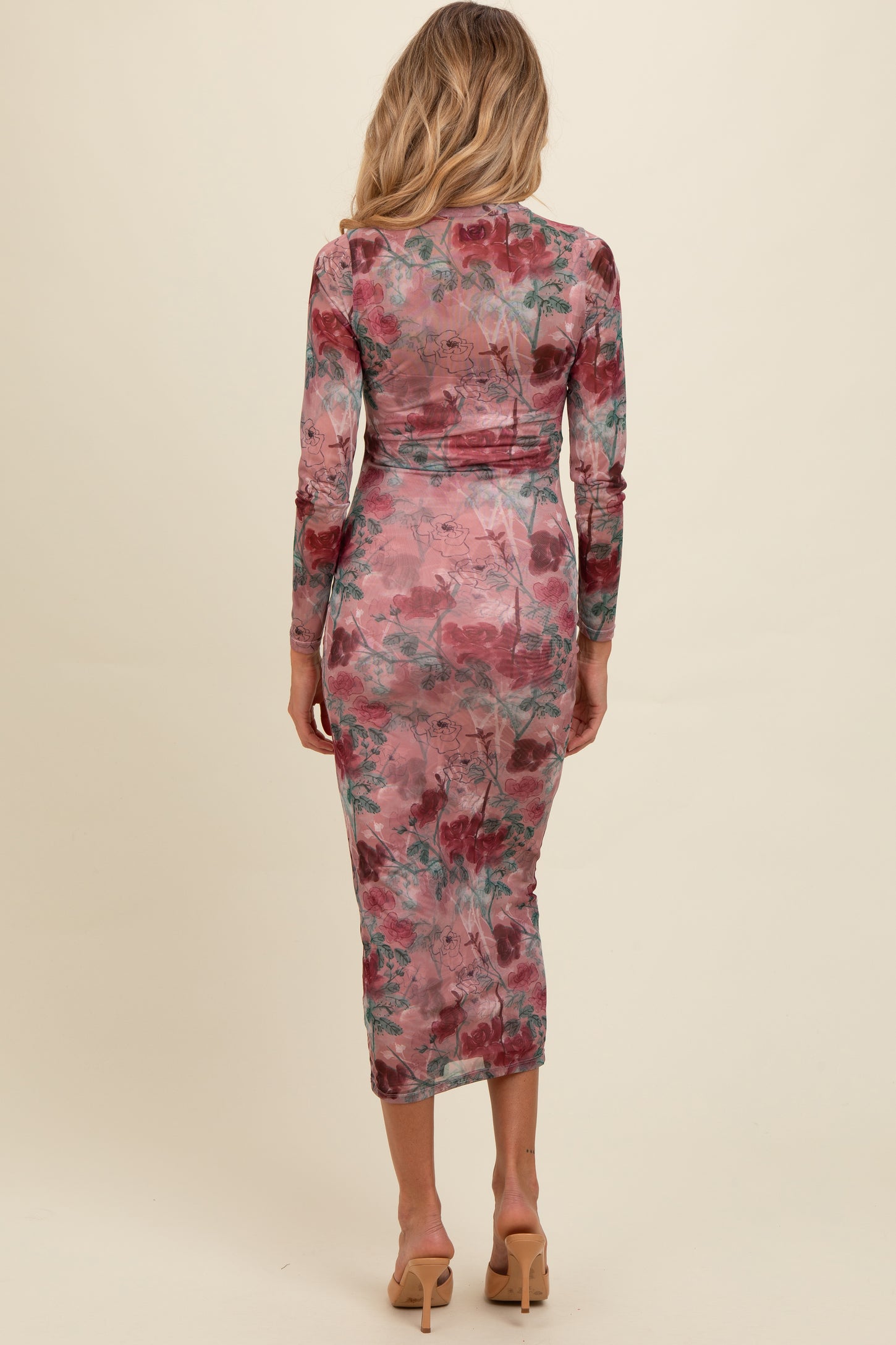 Mauve Floral Printed Mesh Overlay Maternity Maxi Dress Mauve Floral Printed Mesh Overlay Maternity Maxi Dress
