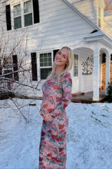 Mauve Floral Printed Mesh Overlay Maternity Maxi Dress