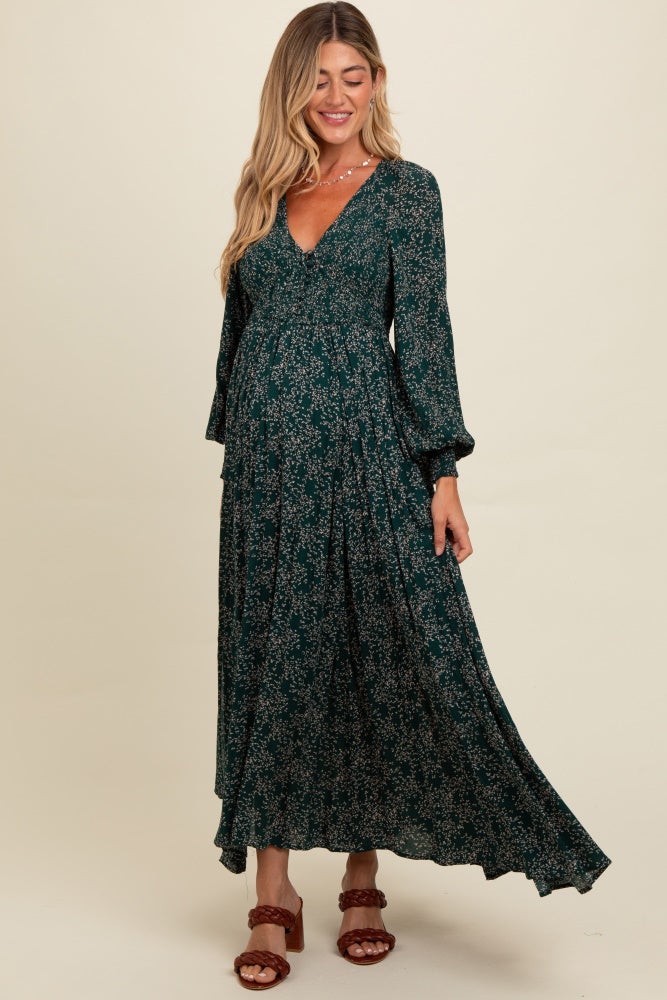 forest green floral dress Forest Green Parrots Maxi Dress main image 1