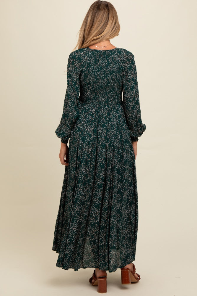 dark green floral maxi dress Forest Smocked Button Detail Maternity – PinkBlush Size & Color:[Brown] 40 EU /25.1-25.5 cm EXTERIOR CAR CARE Patrons Of Peace Dress seamed bodice with supportive