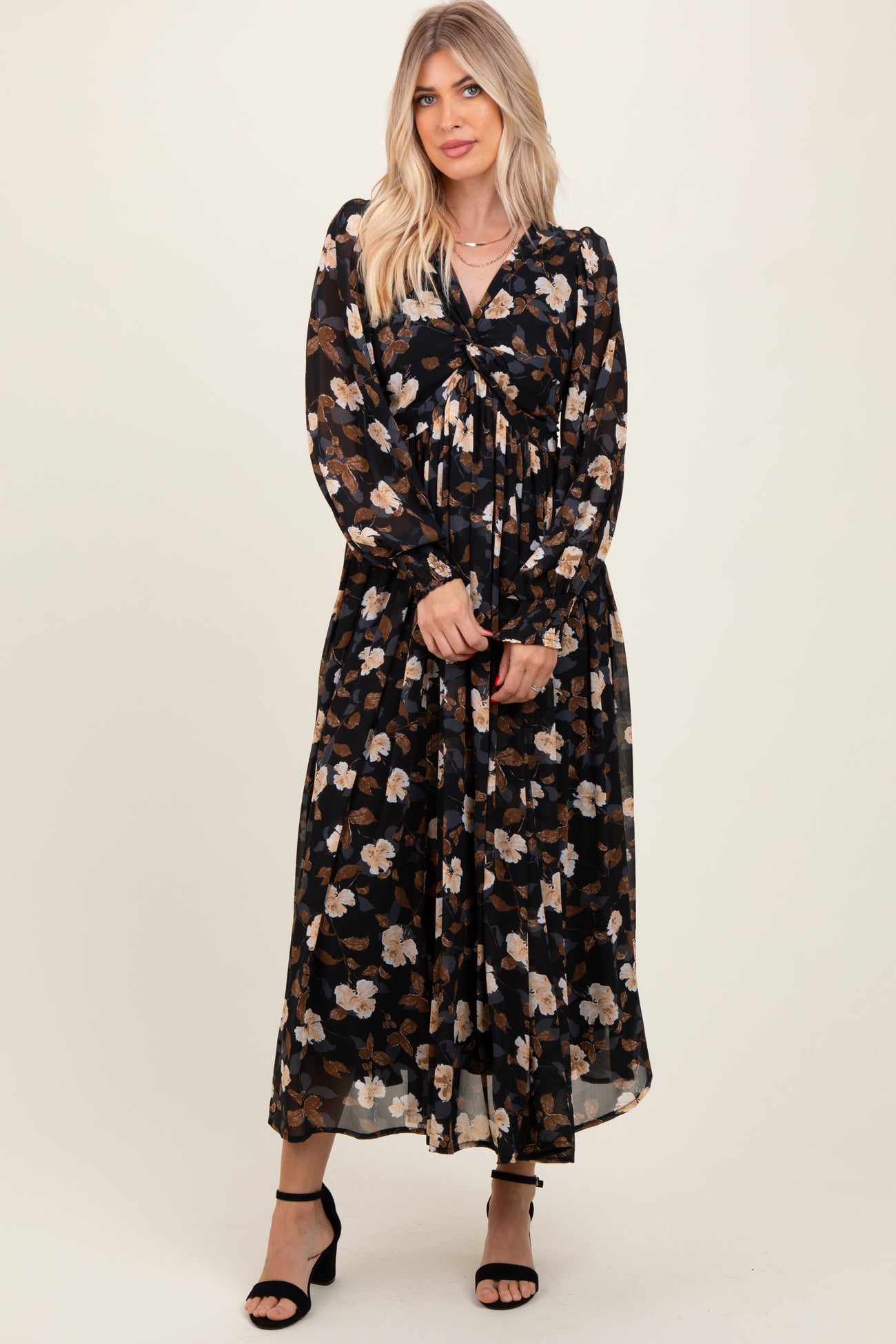 Black Floral Chiffon Twist Front Wrap Maxi Dress PinkBlush Black Floral Chiffon Twist Front Wrap Maxi Dress PinkBlush