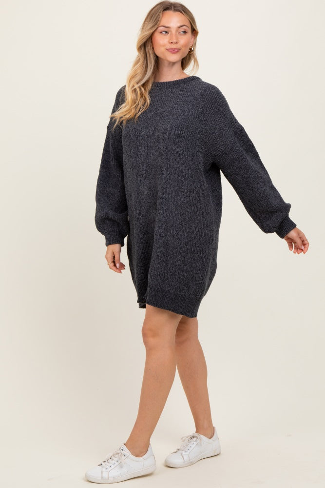 Charcoal Chenille Knit Sweater Dress