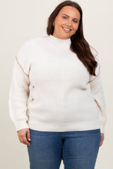 Ivory Mock Neck Colorblock Maternity Plus Sweater