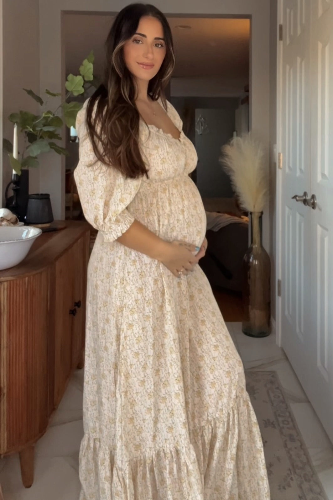 Cream Floral Sweetheart Neckline Maternity Maxi Dress – PinkBlush