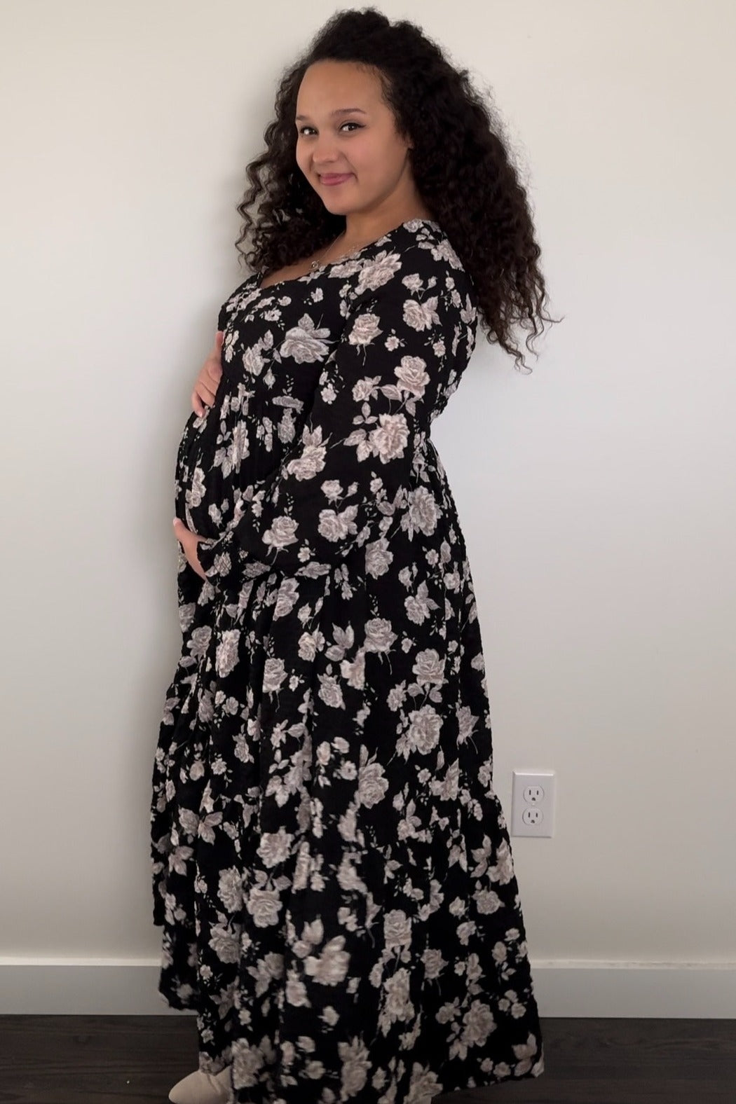 Black Floral Textured Bubble Sleeve Maternity Maxi Dress PinkBlush Black Floral Textured Bubble Sleeve Maternity Maxi Dress PinkBlush