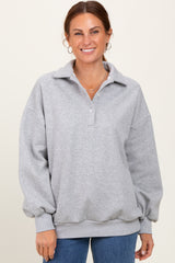 Heather Grey Oversized Long Sleeve Polo Pullover