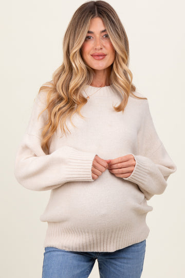 Cream Oversized Contrast Rib Maternity Sweater