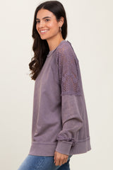 Lavender Lace Inset Exposed Seam Pullover Top