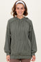 Olive Ribbed Front Pocket Drawstring Hoodie
