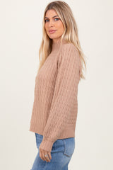 Mocha Cable Knit Mock Neck Bubble Sleeve Sweater