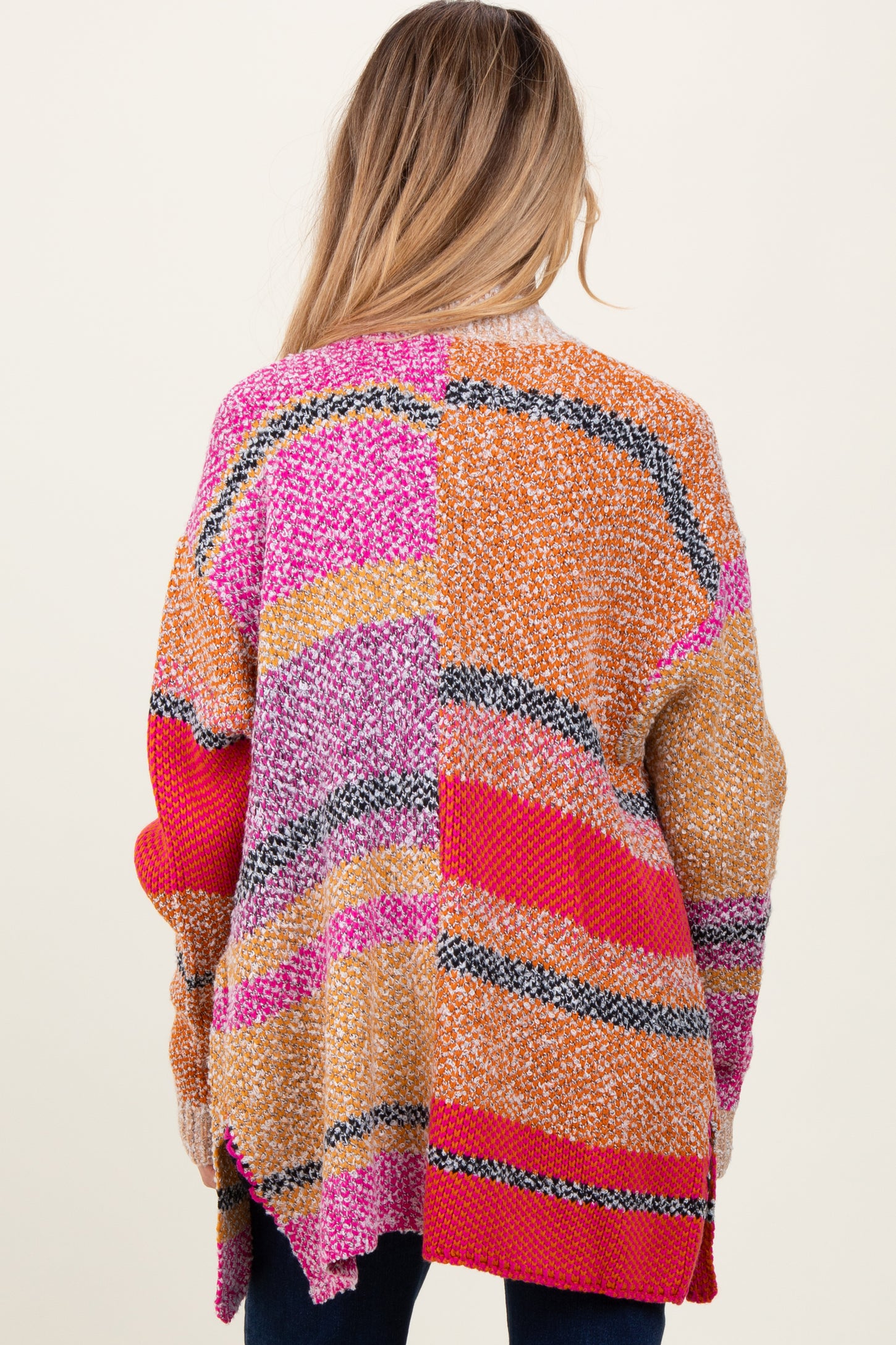 Fuchsia Oversized Colorblock Stripe Maternity Cardigan