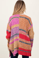 Fuchsia Oversized Colorblock Stripe Maternity Cardigan