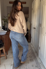 Beige Oversized Crewneck Melange Knit Sweater