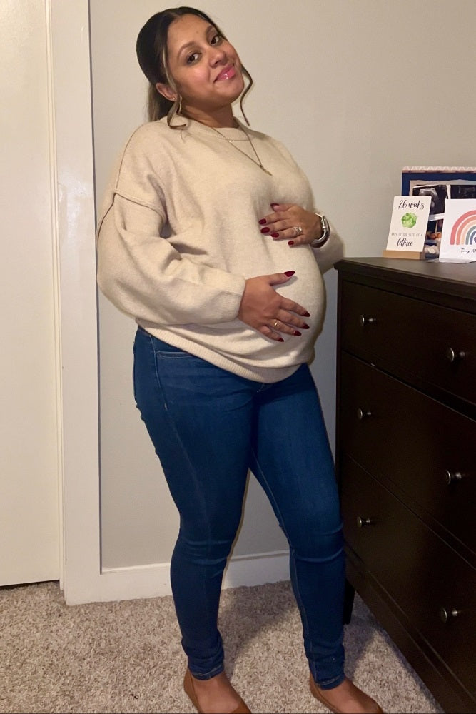 Beige Oversized Crewneck Melange Knit Maternity Sweater