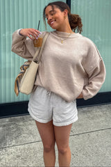 Beige Oversized Crewneck Melange Knit Sweater