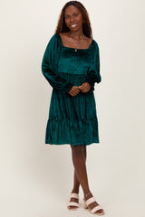 Forest Green Velvet Smocked Long Sleeve Maternity Dress
