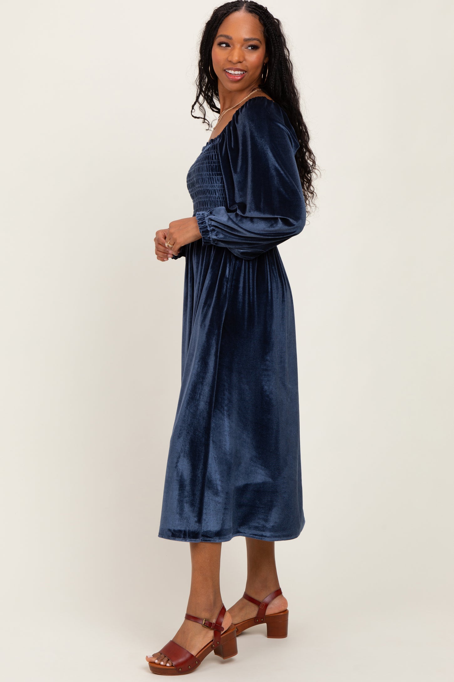 blue velvet long sleeve maxi dress Baltic Born Womens Vivian Velvet Maxi Dress | Blue