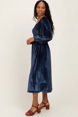 Navy Velvet Smocked Long Sleeve Maxi Dress