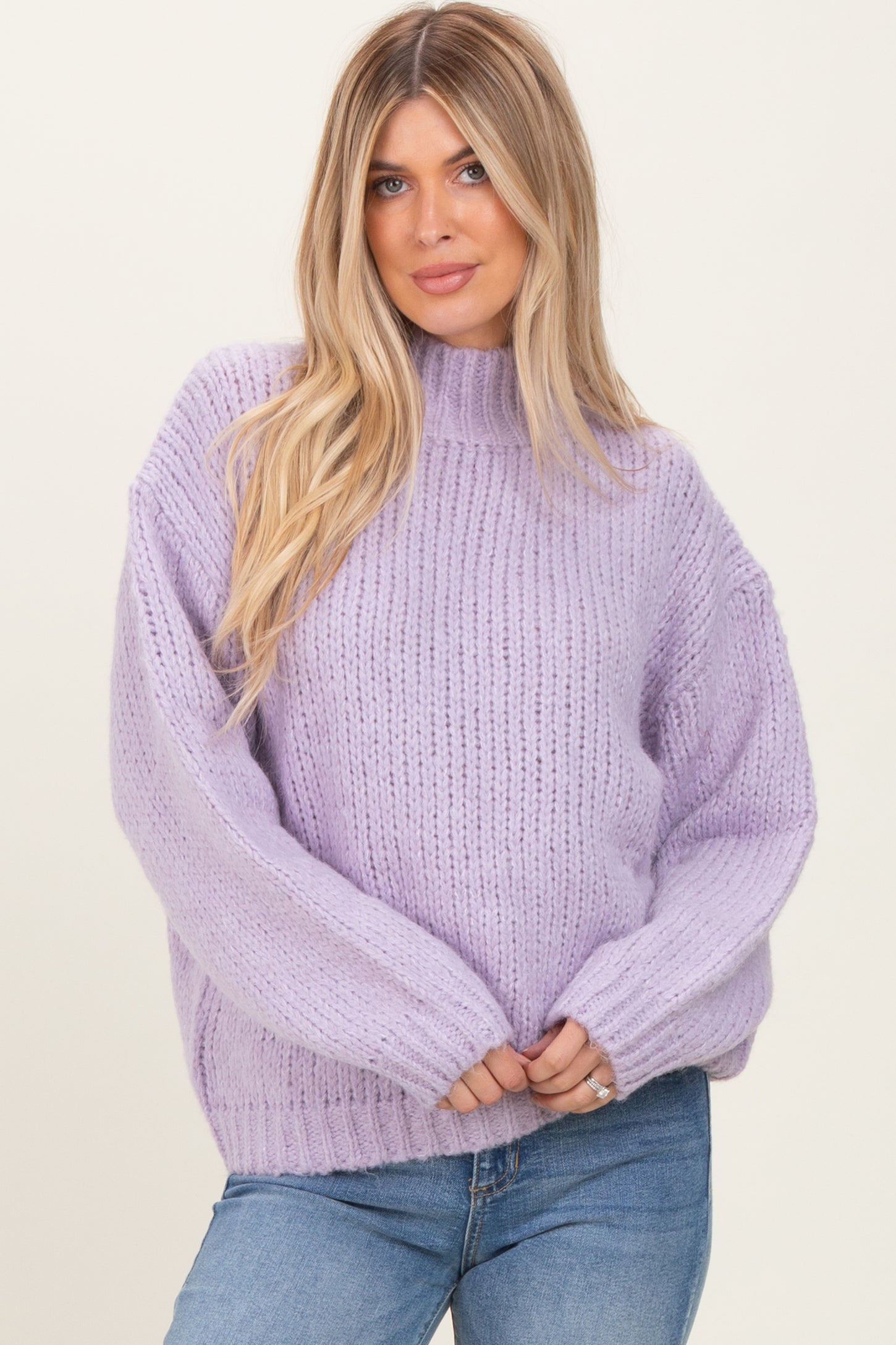 Lavender Chunky Knit Mock Neck Sweater