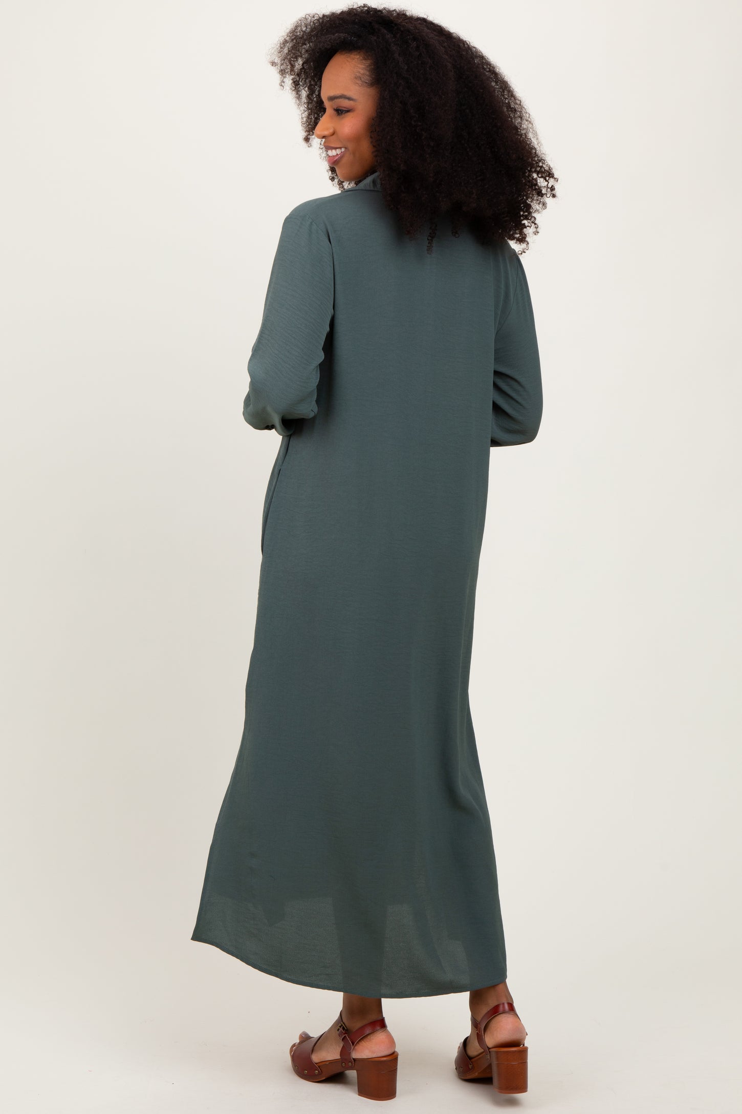 Olive Long Sleeve Button Down Maxi Dress PinkBlush Olive Long Sleeve Button Down Maxi Dress PinkBlush