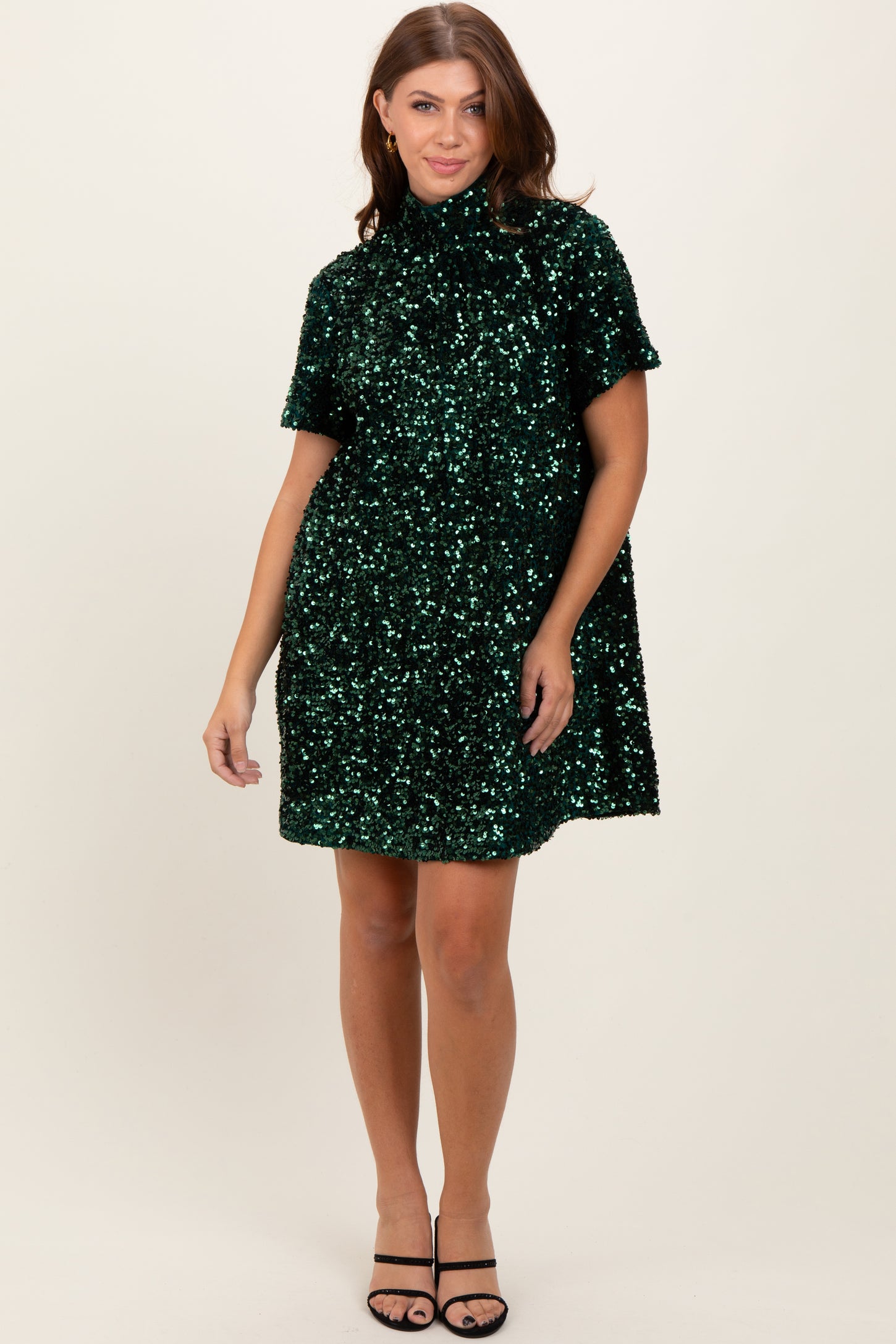 Forest Green Sequin Mock Neck Tie Back Maternity Dress PinkBlush Forest Green Sequin Mock Neck Tie Back Maternity Dress PinkBlush
