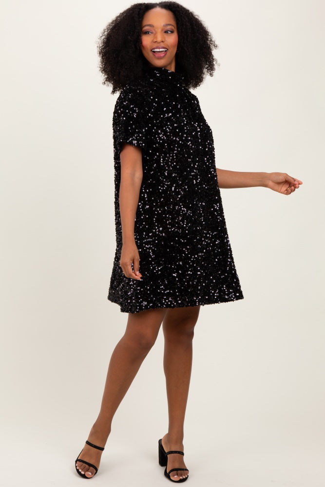 Black Sequin Mock Neck Tie Back Dress – PinkBlush Black Sequin Mock Neck Tie Back Dress – PinkBlush