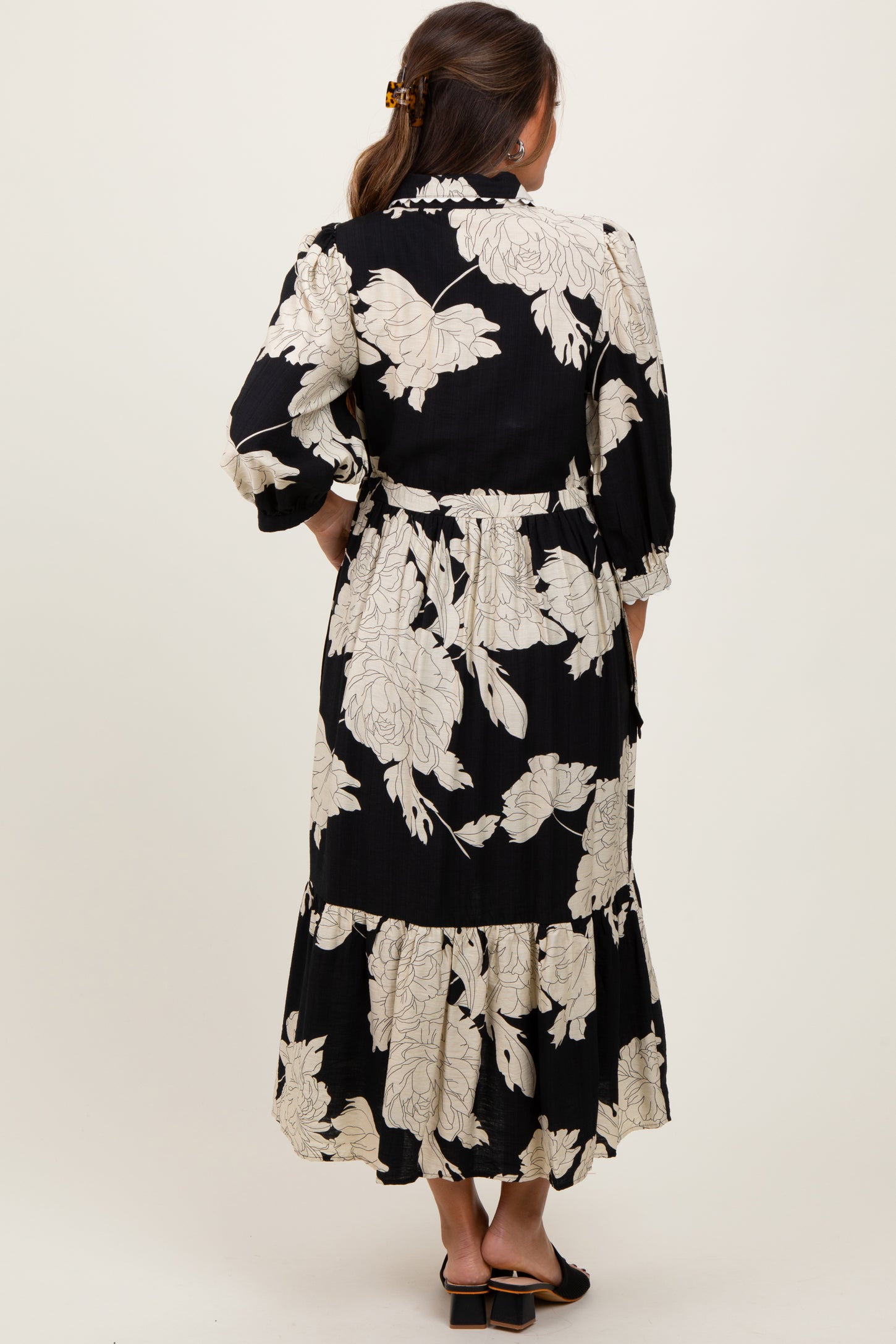 black floral shirt dress Print Cinched Tie Waist Maternity sets Denim Dresses with Boots Delicate florals pop against Size:XXL