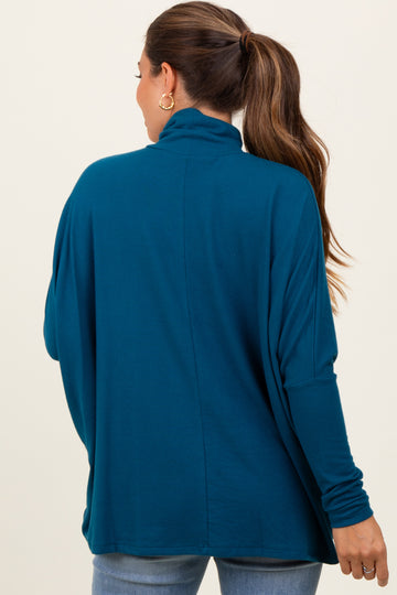 Dark Teal Brushed Knit Turtleneck Dolman Sleeve Maternity Top