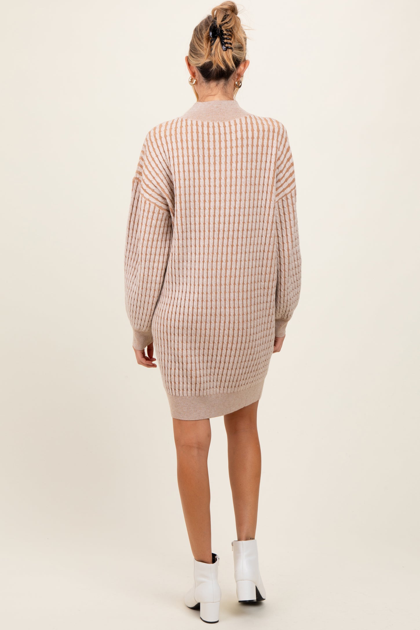 Cream Mock Neck Cable Knit Maternity Sweater Dress Cream Mock Neck Cable Knit Maternity Sweater Dress