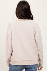 Cream Ribbed Brushed Knit Pullover Top