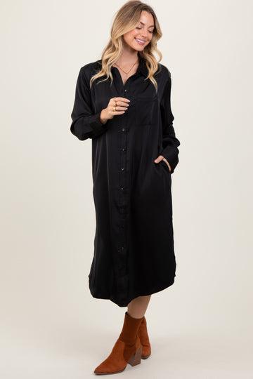 Black Long Sleeve Midi Shirt Dress