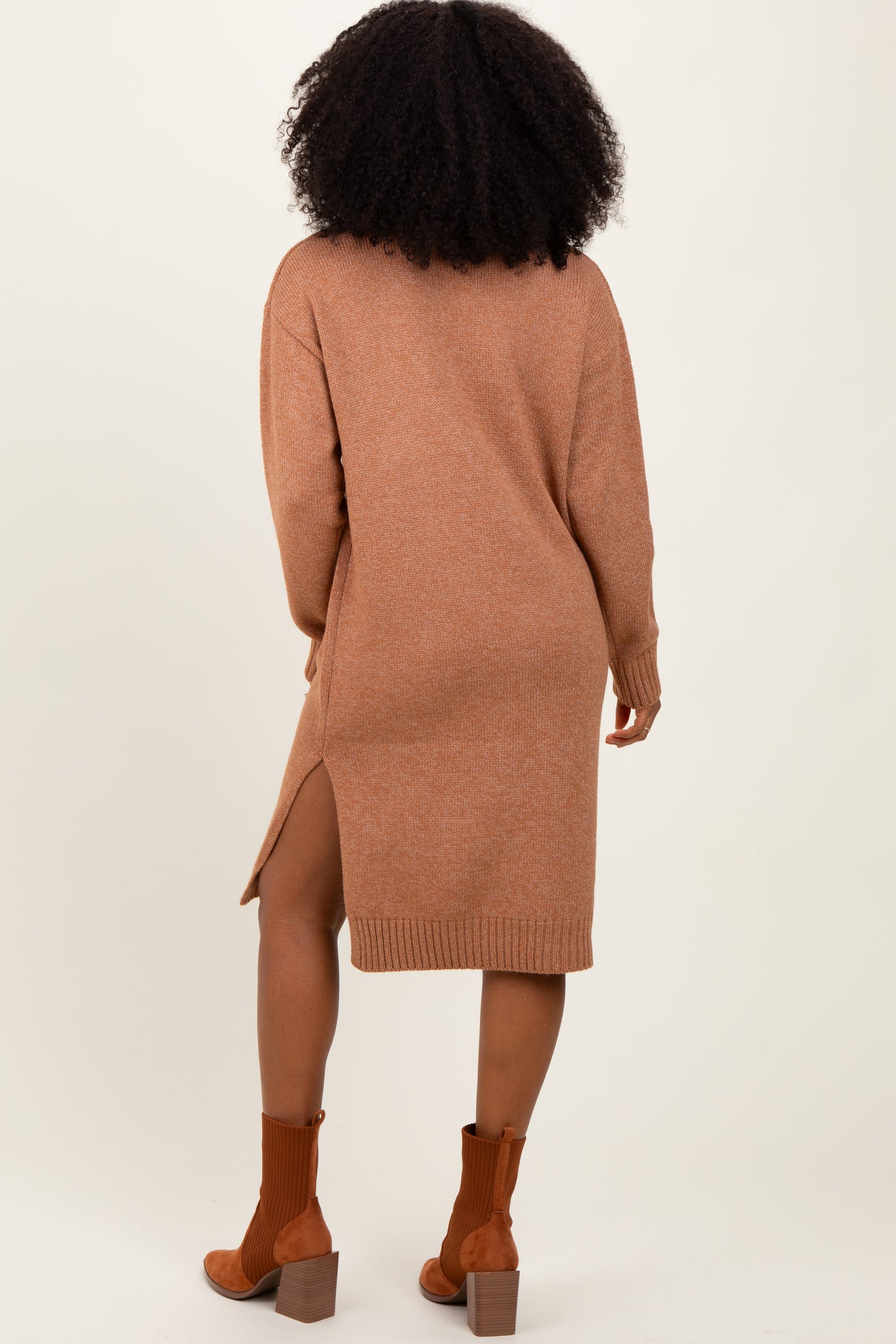 camel sweater dress midi Camel V Neck Striped Midi Sweater Dress & Reviews - Camel - Dresses