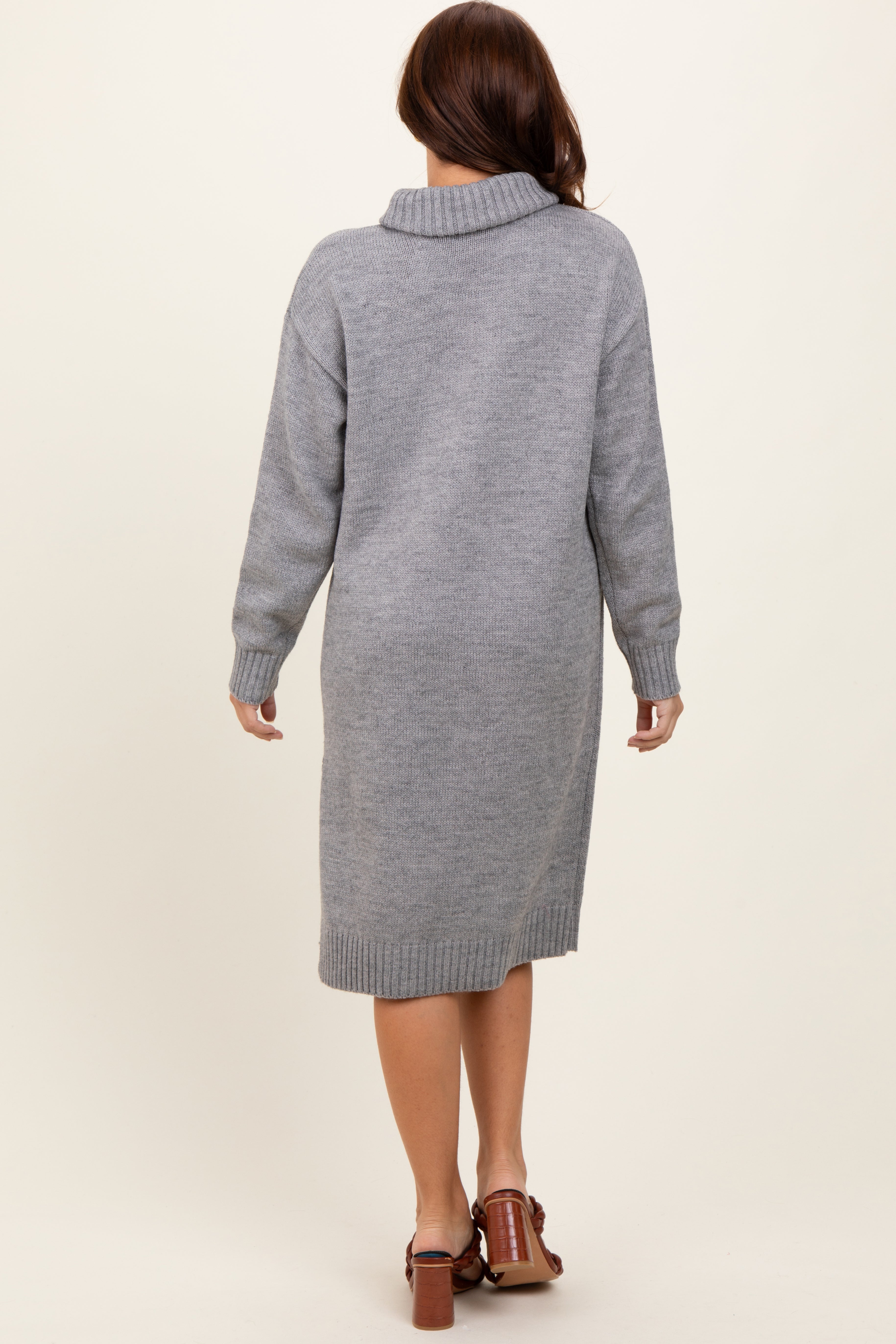 Heather Grey Turtleneck Side Slit Midi Sweater Dress – PinkBlush