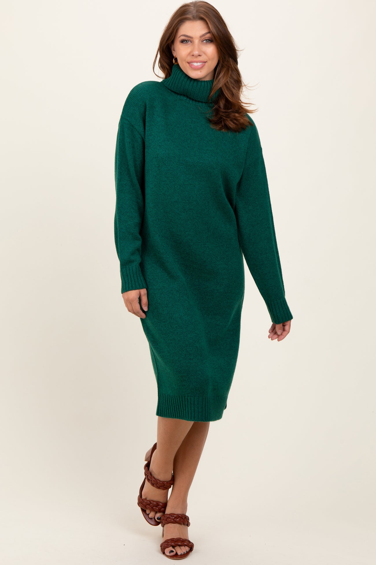 Forest Green Turtleneck Side Slit Midi Sweater Dress – PinkBlush